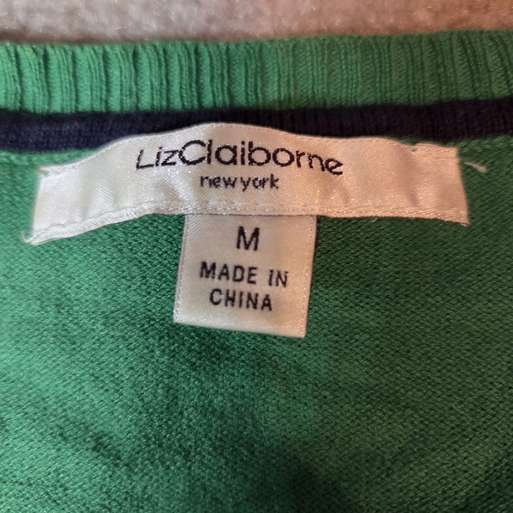 Liz Claiborne New York Green Cardigan Sweater Gold Logo Buttons Womens Medium - Picture 4 of 6